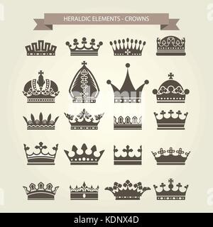 Heraldische Symbole - königliche Kronen Icon Set Stock Vektor