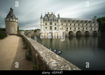 Lange Belichtung von Château de Chenonceau, Amboise, Tal der Loire, Indre, Frankreich Stockfoto