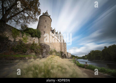 Lange Belichtung von Josselin Schloss, Morbihan, Bretagne, Frankreich Stockfoto