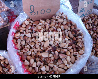 Große Tasche von Paranüssen auf ssle bei Ver-o-Peso Markt, in Belem, Brasilien Stockfoto