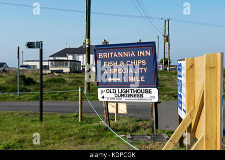 Zeichen für die Britannia Inn, Dungeness, Kent, England Großbritannien Stockfoto