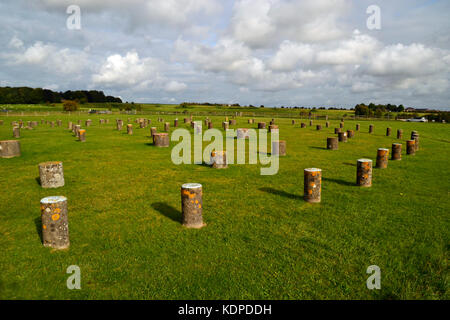 Woodhenge Steinkreis, in der Nähe von Durrington Walls antike Siedlung, Wiltshire, England. Stockfoto