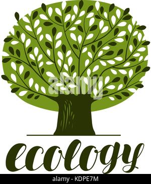 Natur-, Ökologie-, Wald-Logo oder -Etikett. Abstrakter grüner Baum mit Blättern. Dekorative Vektorillustration Stock Vektor