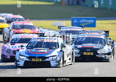 Hockenheim, Deutschland. Oktober 2017. Tom Blomqvist aus Großbritannien für das BMW Team RBM in einem BMW M4 führt am 15. Oktober 2017 beim German Touring Car Masters auf dem Hockenheimring in Hockenheim an. Quelle: Uwe Anspach/dpa/Alamy Live News Stockfoto