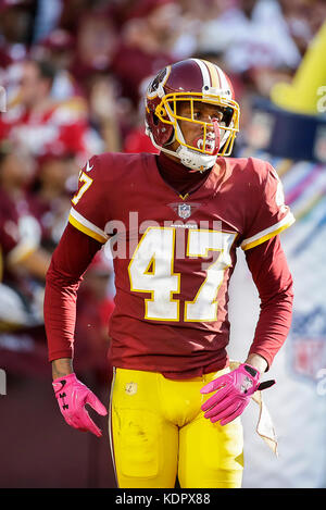 Landover, MD, USA. 15 Okt, 2017. Washington Redskins CB #47 Quinton Dunbar während einer NFL Football Spiel zwischen den Washington Redskins und der San Francisco 49ers bei FedEx Feld in Landover, Md. Justin Cooper/CSM/Alamy leben Nachrichten Stockfoto