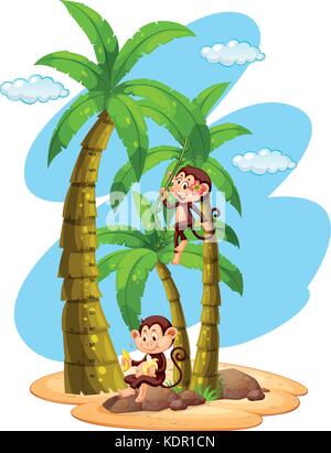 Wachstumsdiagramm Lineal mit zwei Affen auf Baum Abbildung Stock Vektor