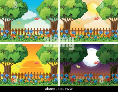 Vier Szenen von Garten zu verschiedenen Zeiten Abbildung Stock Vektor
