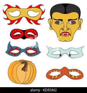 Satz von Halloween farbige Maske. Vector Illustration. auf weißem isoliert Stock Vektor