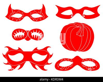 Satz von Halloween rote Maske. Vector Illustration. auf weißem isoliert Stock Vektor