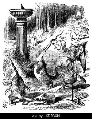 Alice durch den Spiegel: Slivy Toves, mome Raths und der Borogroves-imaginären Kreaturen tummeln sich in den Wald Stockfoto