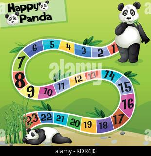 Brettspiel Vorlage mit zwei pandas in park Abbildung Stock Vektor