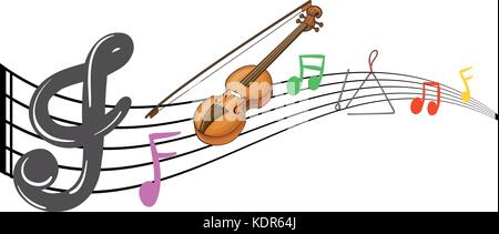 Geige und Noten auf weißem Hintergrund Abbildung Stock Vektor