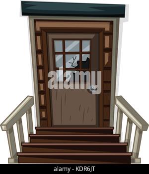 Holztür mit gebrochenen Fenster Abbildung Stock Vektor