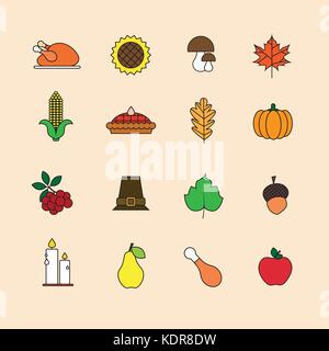 Herbst Icons Set Thanksgiving Day Herbst traditionelle Ernte Urlaub Konzept Stock Vektor