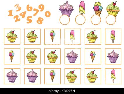 Zählen Spiel für Kinder im Vorschulalter. Pädagogische ein mathematisches Spiel Stock Vektor