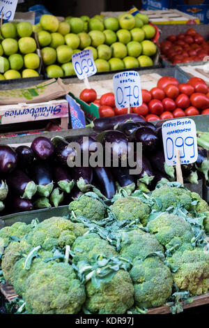 Gemüse, Halle, Central Market, Kentrikí Agorá, Athen, Griechenland Stockfoto