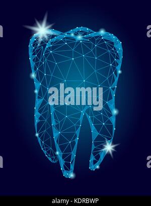 3d-modell Zahn polygonalen Struktur Logo. Stomatologie symbol Low Poly Dreieck abstrakte Mündliche medical care Business Konzept. Angeschlossen dot Partikelfilter spar Stock Vektor