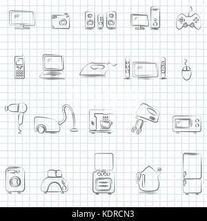 Haushaltsgeräte. Zeichnung Symbole gesetzt. Vector EPS 8. Stock Vektor