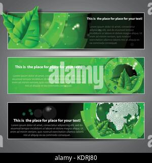 Satz von drei farbenfrohe, moderne Stil horizontale eco Kopfzeilen oder Banner mit Copyspace, abstrakte kreatives Design für Web-Vorlage Abbildung, Vektor Stock Vektor