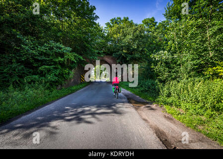 Straße unter der Eisenbahnbrücke in der Grafschaft Gryfino, Woiwodschaft Westpommern in Polen Stockfoto