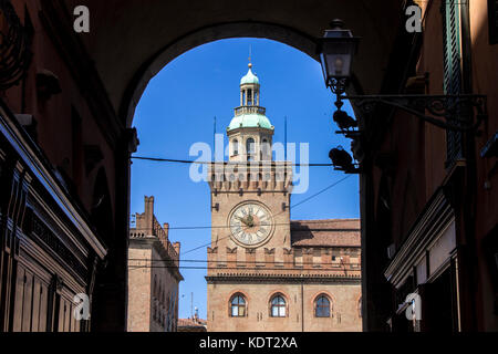 Der Palazzo d'accursio oder Palazzo Comunale, ein Palast an der Piazza Maggiore, Bologna, Italien, einmal Rathaus Stockfoto