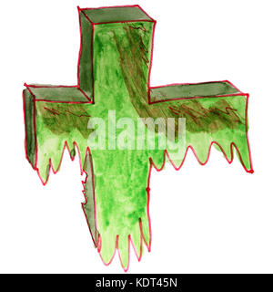 Zeichnung cartoon Kinder aquarell Kreuz auf weißem Hintergrund Stockfoto