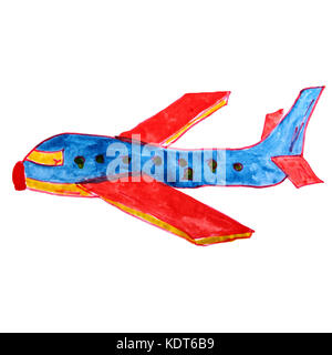 Aquarell Zeichnung ein kinder cartoon Flugzeug auf einem weißen backgr Stockfoto