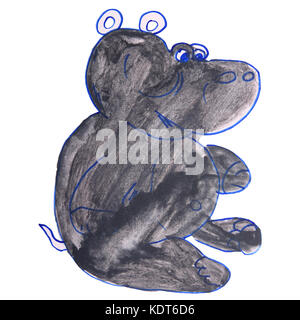 Aquarell Zeichnung kinder cartoon Hippo auf weißem Hintergrund Stockfoto