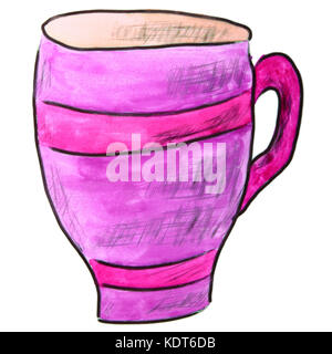 Aquarell Zeichnung kinder cartoon Tasse auf weißem Hintergrund Stockfoto