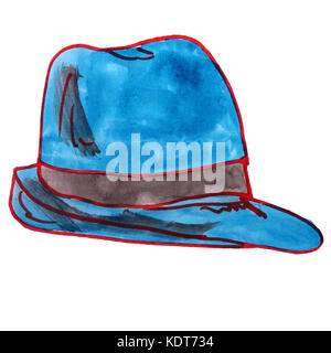 Aquarell blau retro hat Zeichnung cartoon Style auf der Wh isoliert Stockfoto