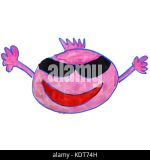 Aquarell smiley lila Gläser Zeichnung Cartoon Stil isoliert Stockfoto