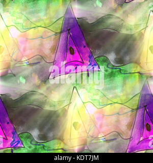 Kunst Licht Dreieck, grün, violett Hintergrund Textur Aquarell Stockfoto