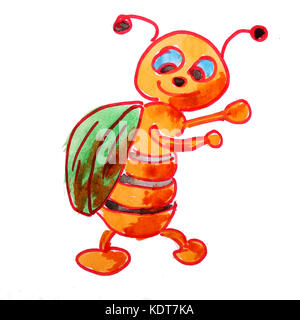 Bee zeichnen Aquarell auf weißem Hintergrund Stockfoto