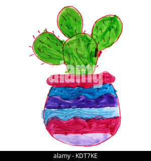 Cactus Aquarell Zeichnung auf weißem Hintergrund Stockfoto