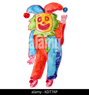 Clown zeichnen Aquarell Cartoon auf weißem Hintergrund Stockfoto