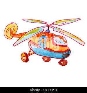 Hubschrauber Aquarell Zeichnung auf weißem Hintergrund Stockfoto