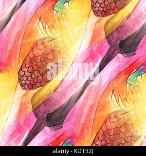 Nahtlose Himbeeren, braun, rot Licht Aquarell Artist wallpap Stockfoto