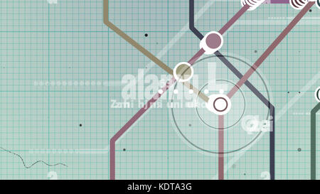 Schule Typ 3d Illustration eines u-Karte. Es hat drei Kreise um ein großes Zentrum, und mehrere Braun, Violett, blaue Linien, Haufen von Knoten, in der Stockfoto
