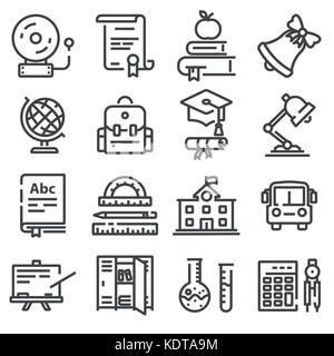 Schule Bildung Symbole gesetzt. Erläutern Symbole Sammlung auf weißem Hintergrund Stock Vektor