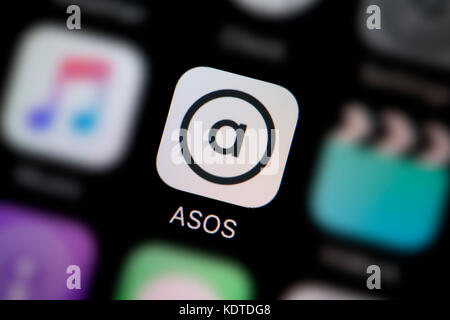 Eine Nahaufnahme der Logo für die ASOS App Symbol, wie auf dem Bildschirm eines Smartphones (nur redaktionelle Nutzung) Stockfoto