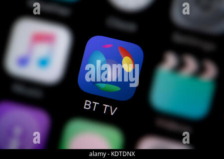 Eine Nahaufnahme der Logo für die BT-TV App Symbol, wie auf dem Bildschirm eines Smartphones (nur redaktionelle Nutzung) Stockfoto
