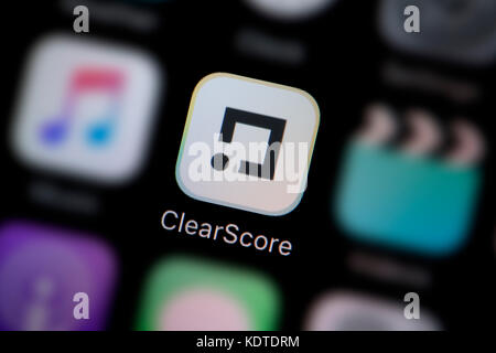 Eine Nahaufnahme des Logo für das klare Ergebnis app Symbol, wie auf dem Bildschirm eines Smartphones (nur redaktionelle Nutzung) Stockfoto