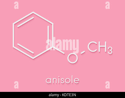 Anisole chemische Molekül. In den Düften und als chemischer Precursor verwendet. Skelettmuskulatur Formel. Stockfoto