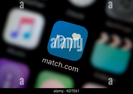 Eine Nahaufnahme der Logo für die Match.com app Symbol, wie auf dem Bildschirm eines Smartphones (nur redaktionelle Nutzung) Stockfoto