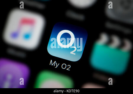 Eine Nahaufnahme der Logo für die Mein o2 App Symbol, wie auf dem Bildschirm eines Smartphones (nur redaktionelle Nutzung)