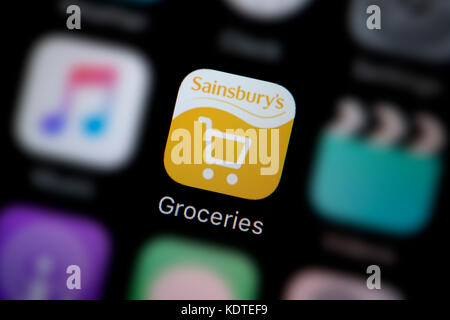 Eine Nahaufnahme des Logo für Lebensmittel App das Symbol der Sainsbury, wie auf dem Bildschirm eines Smartphones (nur redaktionelle Nutzung) Stockfoto