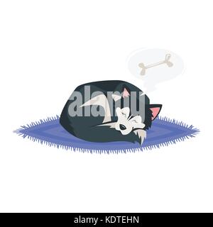 Vektor Cartoon Stil Abbildung: cute Husky Hund schläft auf dem Teppich. Stock Vektor