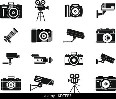 Kamera Icon Set, einfachen Stil Stock Vektor