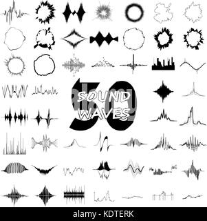 50 sound Wave Audio Symbole gesetzt, einfachen Stil Stock Vektor
