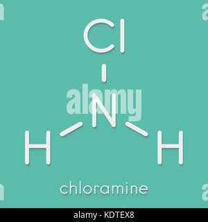 Chloramine (Monochloramine) Desinfektionsmittel Molekül. Leicht zersetzt, die unterchlorige Säure Bildung. Skelettmuskulatur Formel. Stockfoto